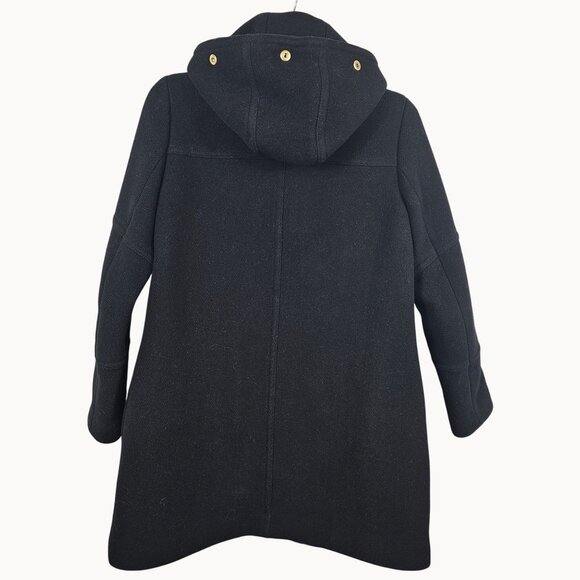 J.Crew‎ Womens 2 Italian Wool Hooded Tailored Coat Black Lined Gold Accents Warm - Picture 2 of 15